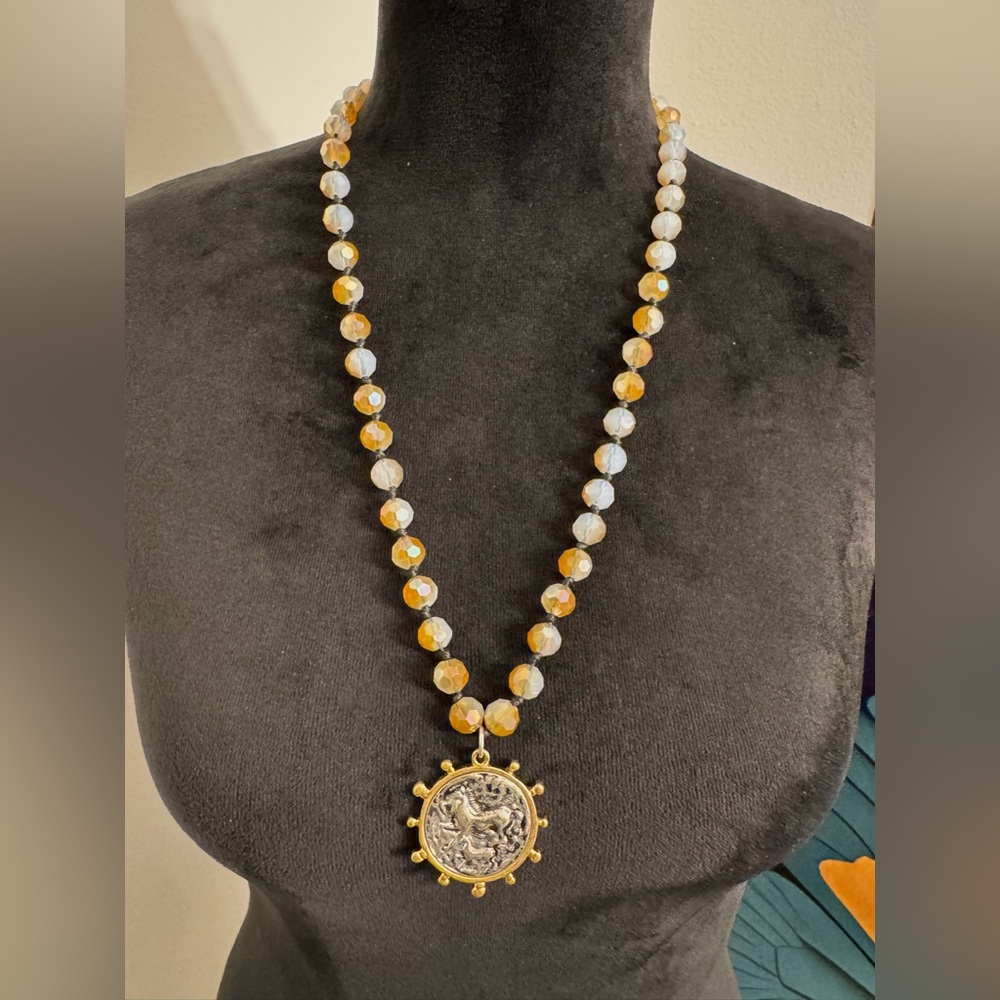 Zara Gold and Cream Medallion Necklace